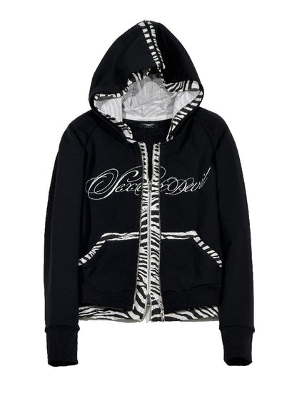 Zebra Patchwork Hooded Sweatshirt【s0000016185】