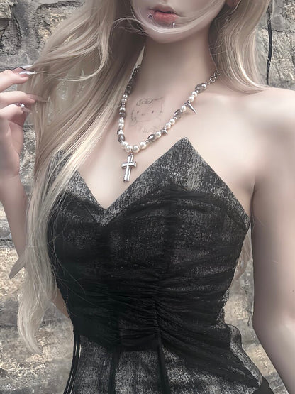 Rivet Cross Pearl Heavy Necklace【s0000018978】