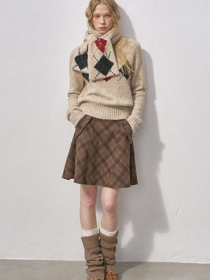 Woolen Plaid A-Line Short Skirt【s0000015220】