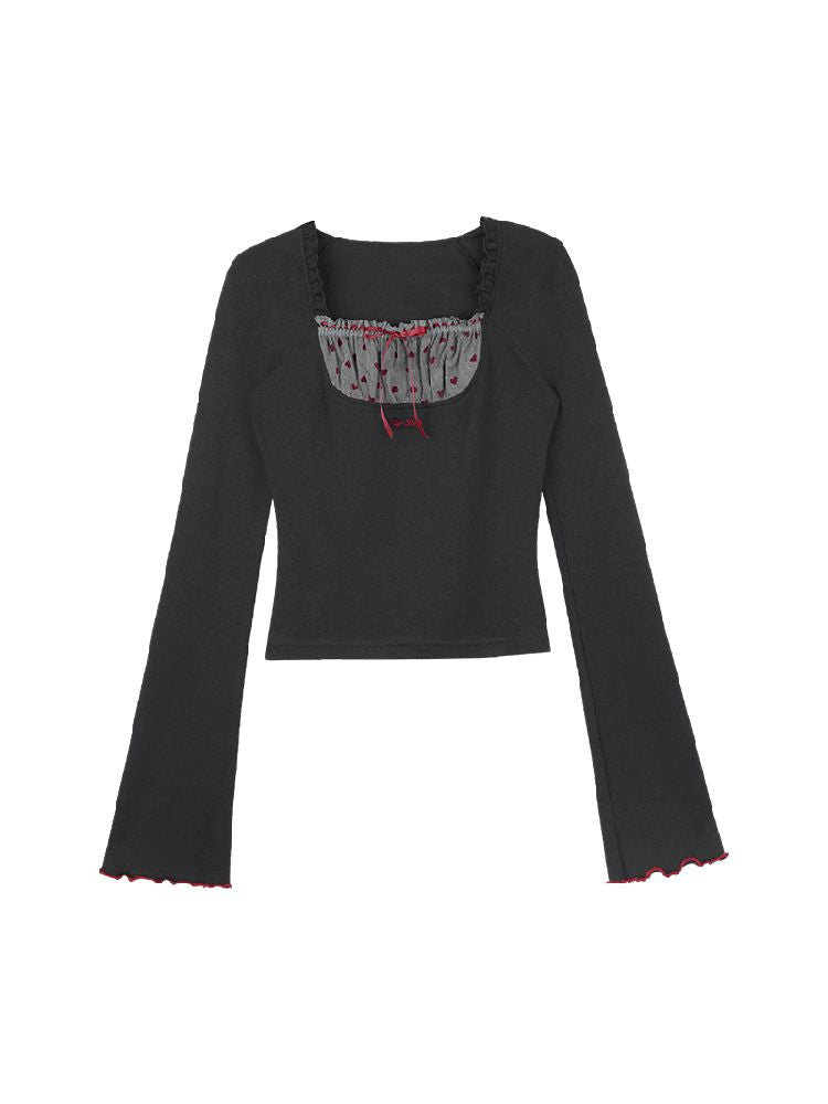 Red Sweetheart Patchwork Top【s0000011657】