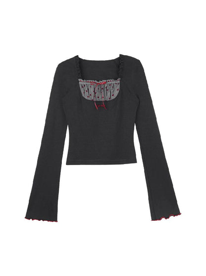 Red Sweetheart Patchwork Top【s0000011657】