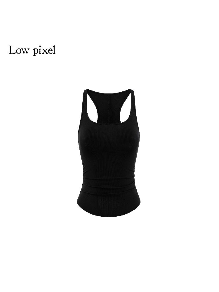 Black Lyocell U-Neck Wide Vest【s0000016251】