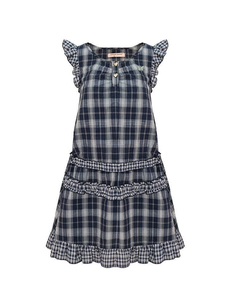 Spliced Plaid Flying Sleeve Dress【s0000016844】