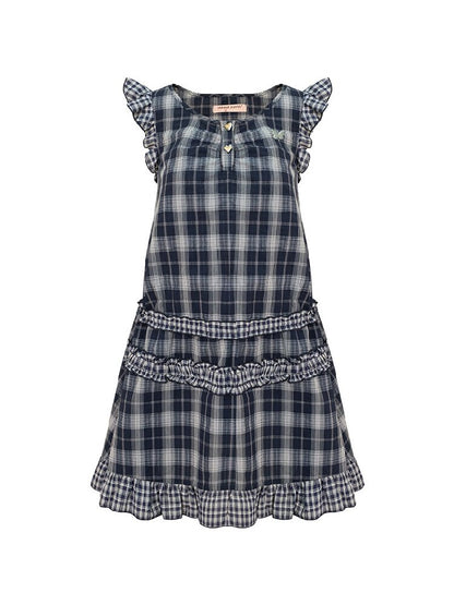 Spliced Plaid Flying Sleeve Dress【s0000016844】