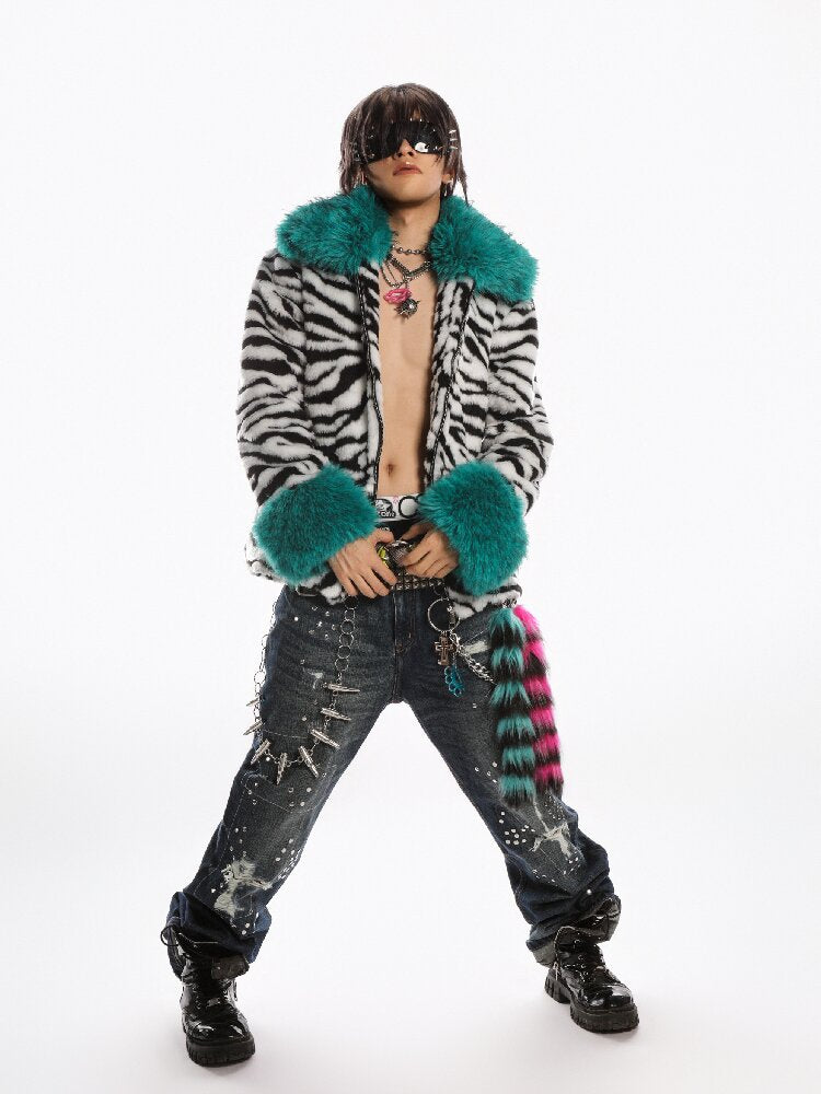 Zebra Print Furtive Faux Coat【s0000019277】
