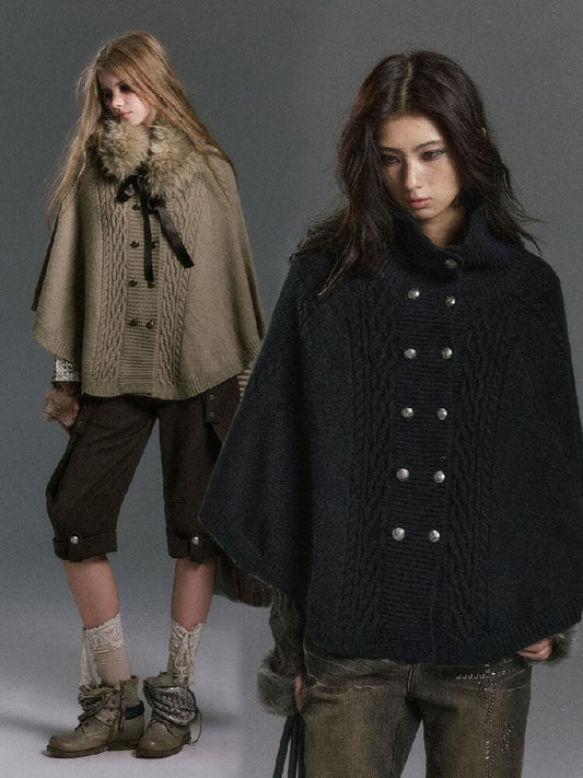 Detachable Fur Collar Twisted Cape Jacket【s0000019245】