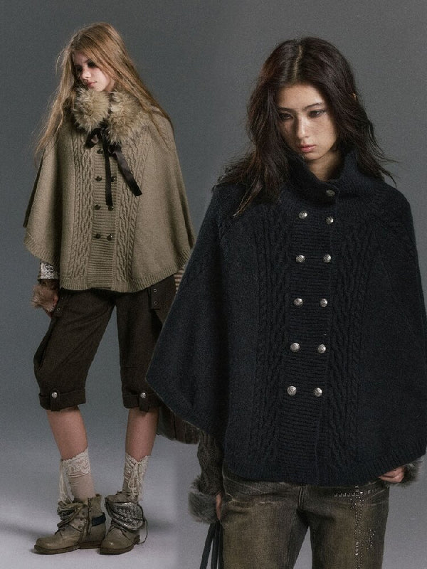 Detachable Fur Collar Twisted Cape Jacket【s0000019245】