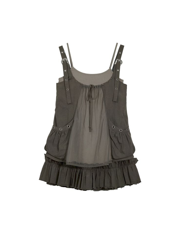 Real two pieces mesh splicing halter dress【s0000013893】