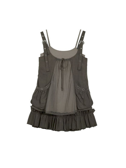 Real two pieces mesh splicing halter dress【s0000013893】