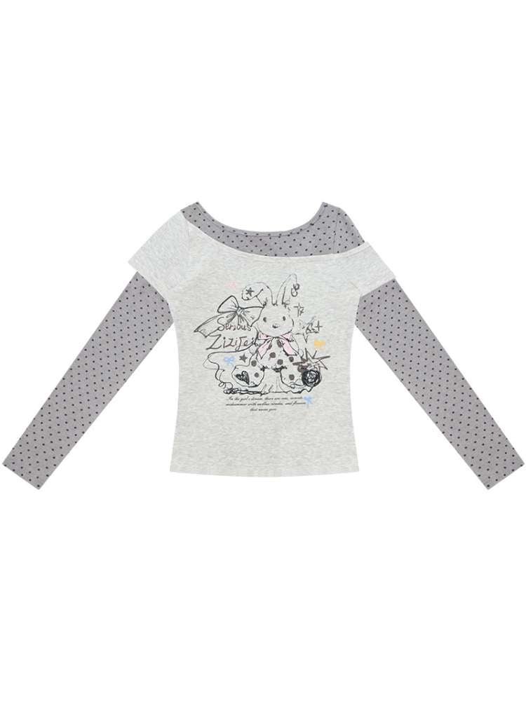 Rabbit Print Polka Dot Top【s0000015437】