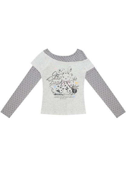 Rabbit Print Polka Dot Top【s0000015437】