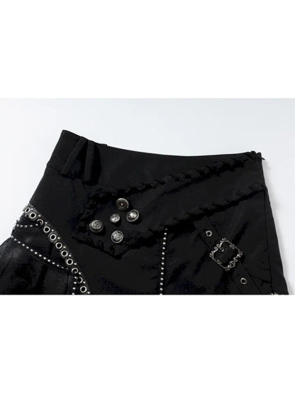 Asymmetric Leather-Satin Skirt【s0000013944】