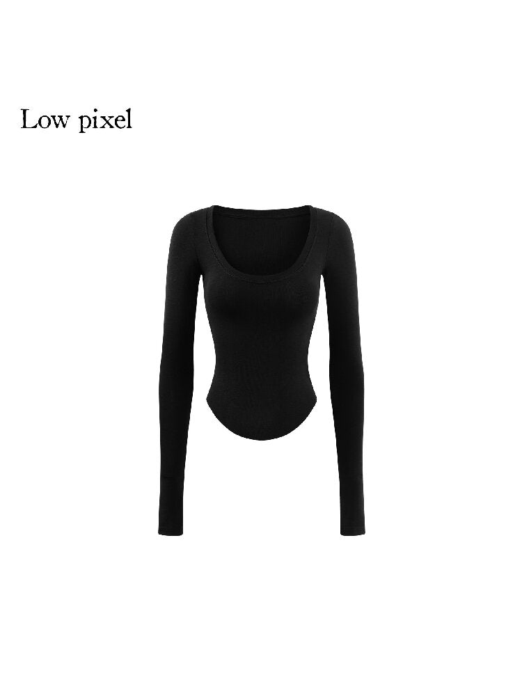 Black Lyocell Slim U-Neck Knit Top【s0000016249】