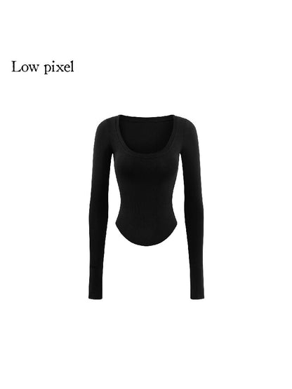 Black Lyocell Slim U-Neck Knit Top【s0000016249】