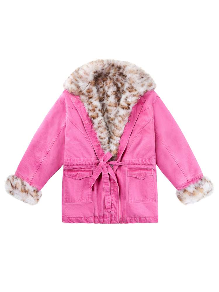 Leopard Print Paneled Denim Jacket【s0000014640】