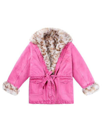 Leopard Print Paneled Denim Jacket【s0000014640】