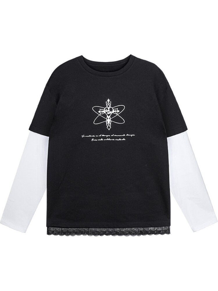 Black White Print Fake Two Shirt【s0000015472】