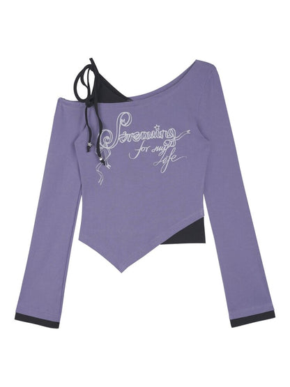 Black Purple Print Fake Two Tee【s0000015469】