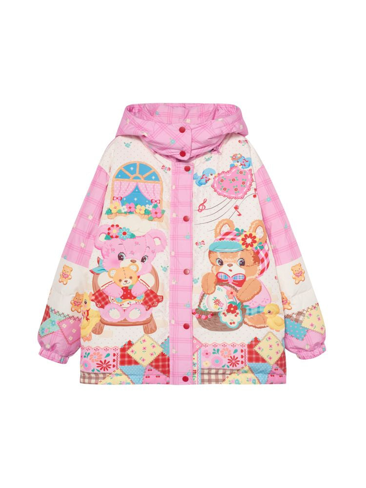 곰 핑크 따뜻한 후드 재킷 [S0000011331]