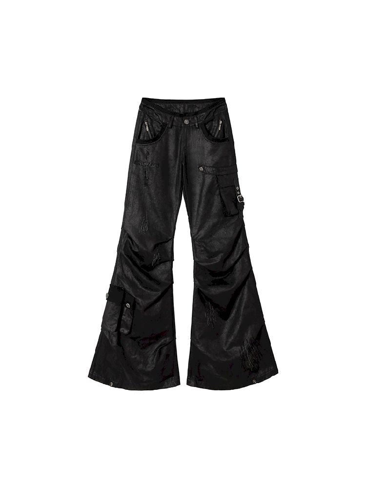 Drawstring Frayed Faux Leather Pants【s0000011000】