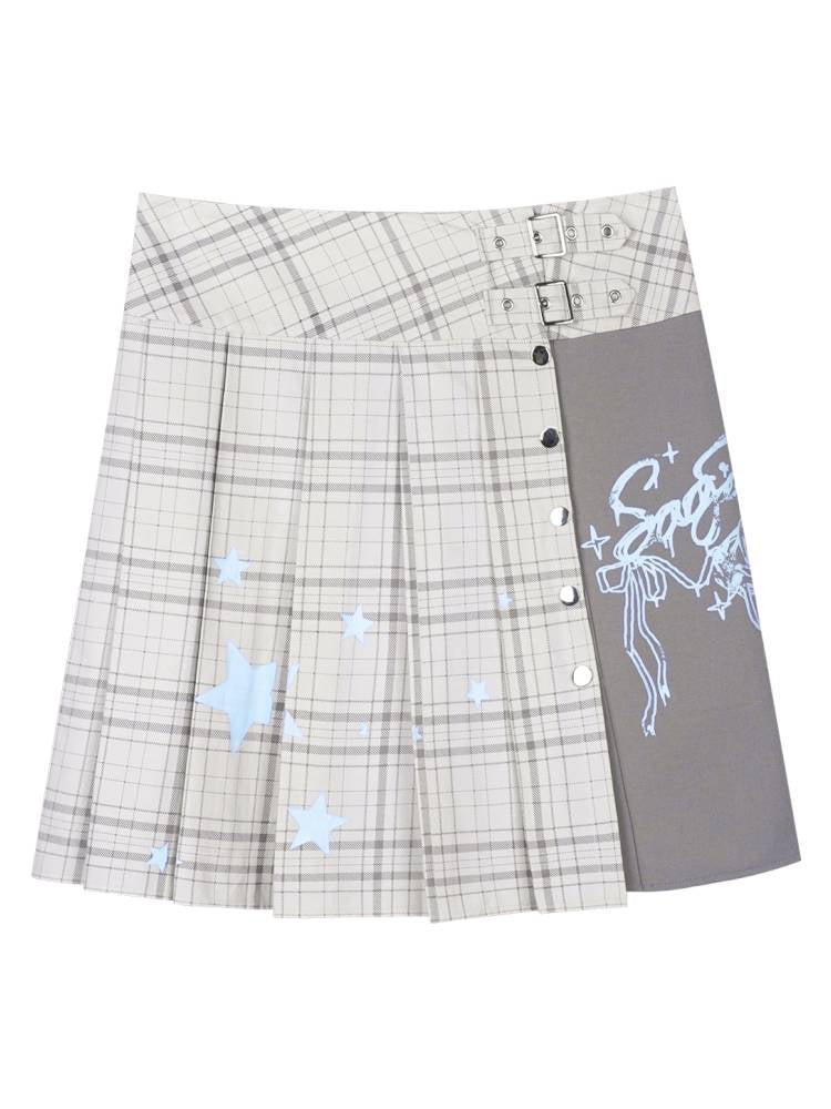 Check Graffiti Print Midi Skirt【s0000014365】