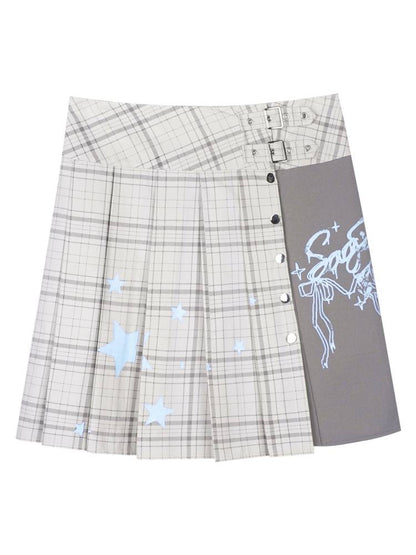 Check Graffiti Print Midi Skirt【s0000014365】