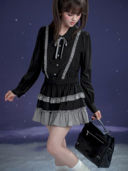 Dark Gray Polka Dot Shirt Dress【s0000015447】