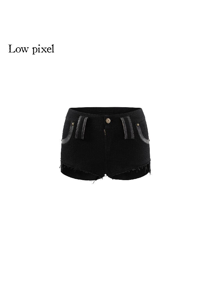 Black Irregular Raw Edge Shorts【s0000016250】