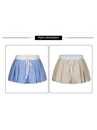 A-Line Shorts Peplum Plaid Pants【s0000011968】