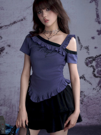 Slant Shoulder Irregular Top【s0000013363】