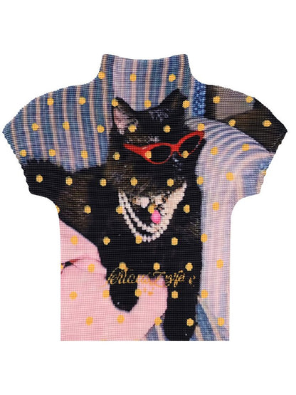 Polka Dot Cat Pleated T-Shirt【s0000016853】