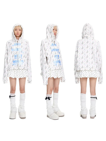 Print Lace-Trimmed Sweatshirt【s0000014094】