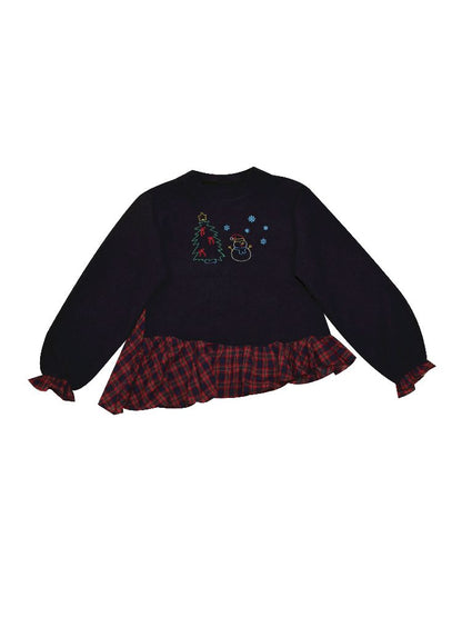 Embroidery Childish Navy Knit Sweater【s0000011198】