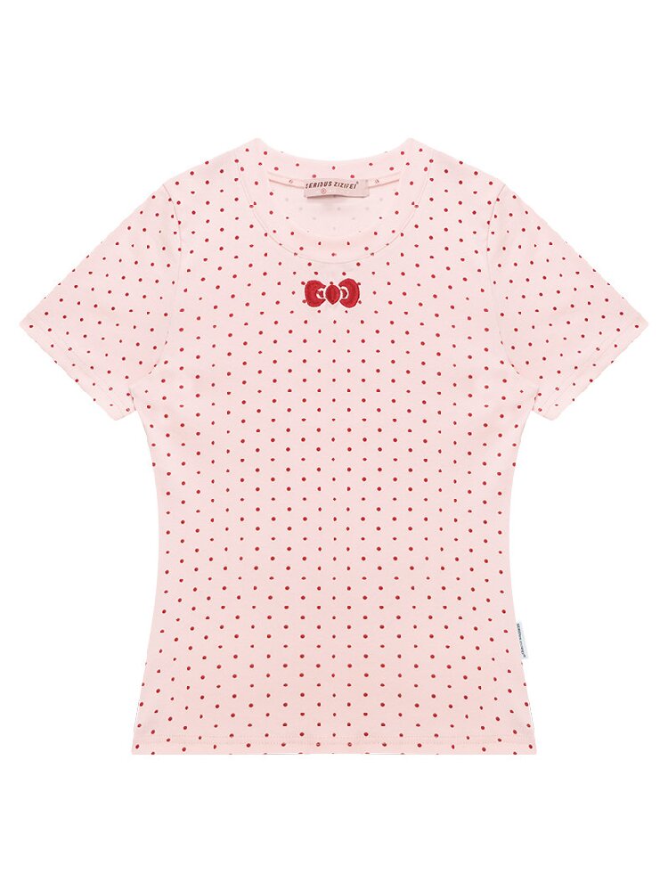 Polka Dot Bow Slim Short Sleeve T-Shirt【s0000016854】