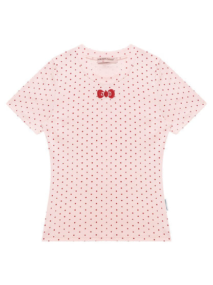 Polka Dot Bow Slim Short Sleeve T-Shirt【s0000016854】