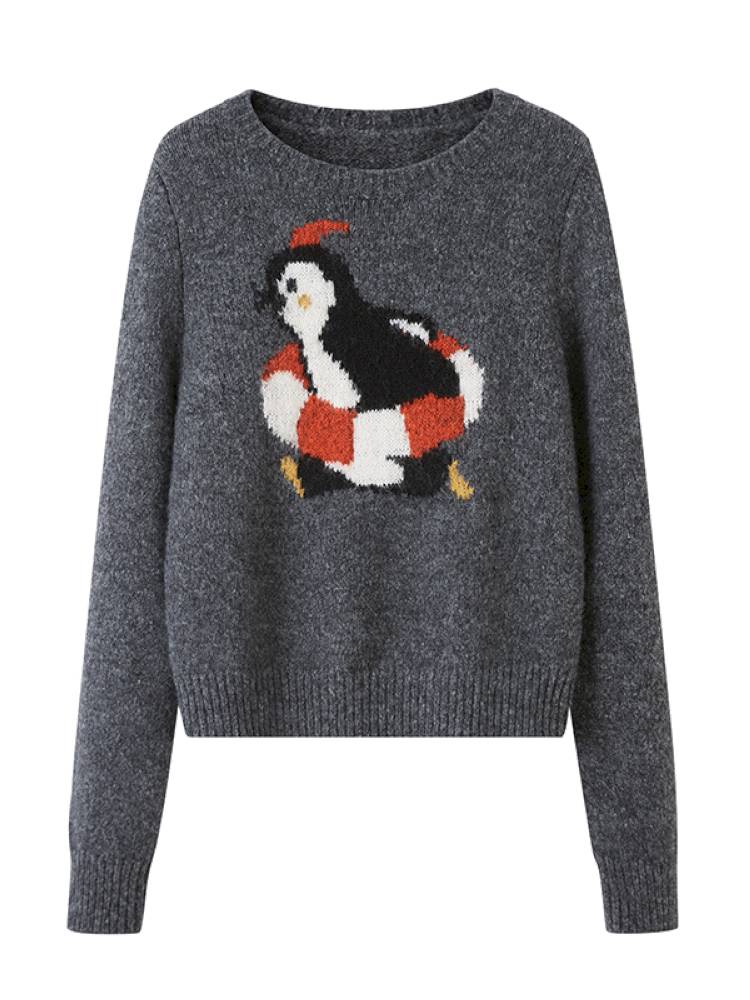 Penguin Jacquard Crewneck Knit Sweater【s0000014396】
