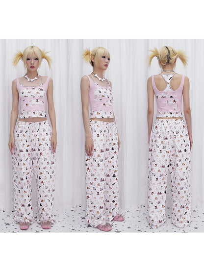 Dog Print False Two Piece Cami Tank Top【s0000013875】