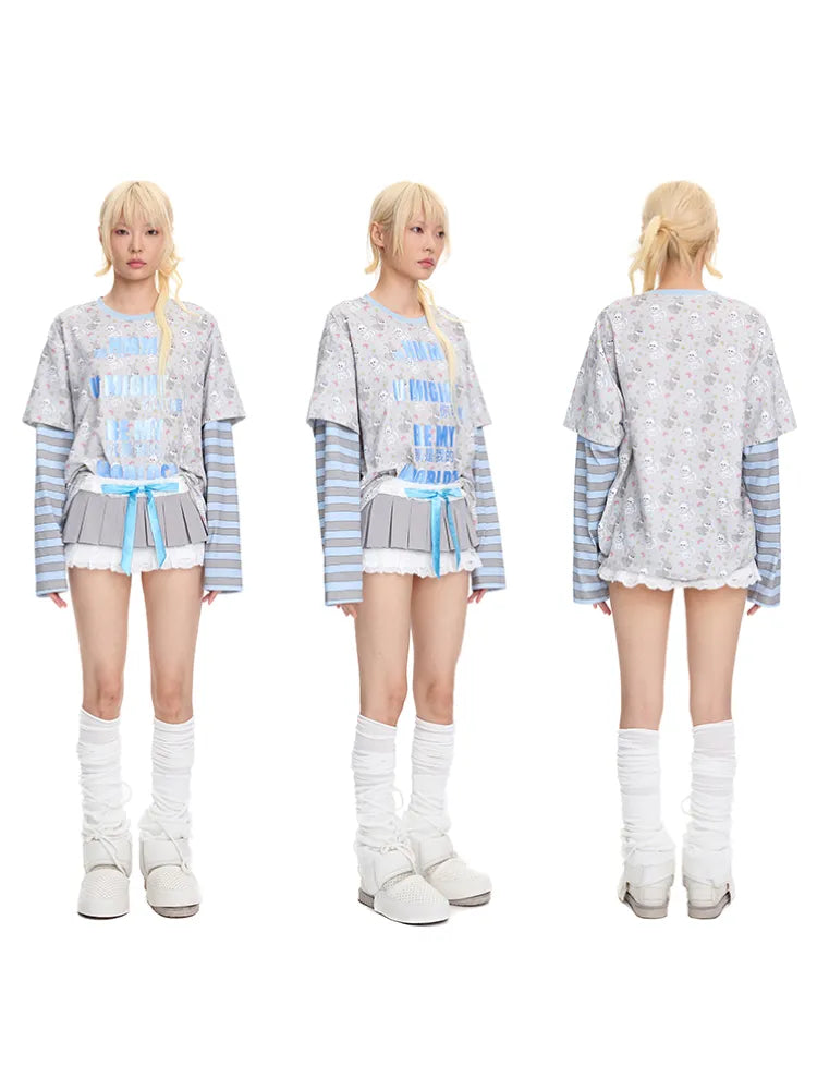 Print Two-Piece Style Long-Sleeve T-Shirt【s0000014093】