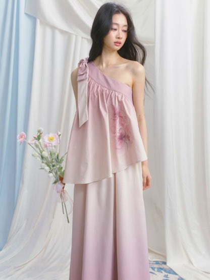 Slant Shoulder Niche Ambiance Dress【s0000012160】