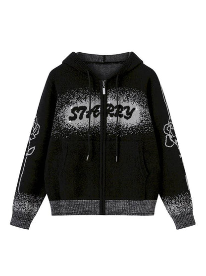 Hooded Black Knit Cardigan【s0000014387】