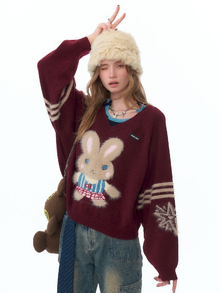 V-Neck Soft Thick Red Sweater【s0000011501】