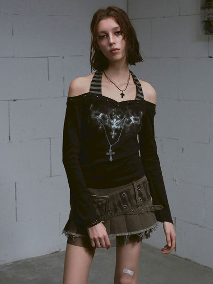 Hanging Neck Long Sleeve Tops【s0000011849】