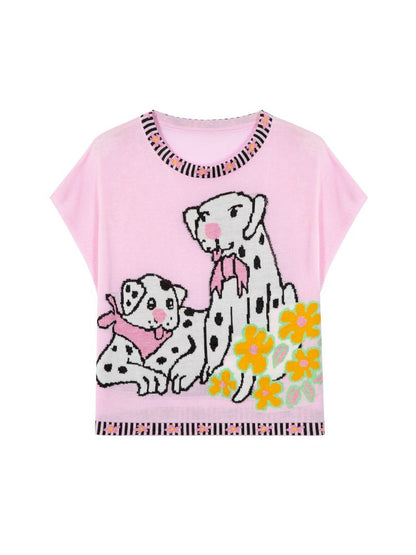 Pink Spotted Dog Knitted T-Shirt【s0000012823】