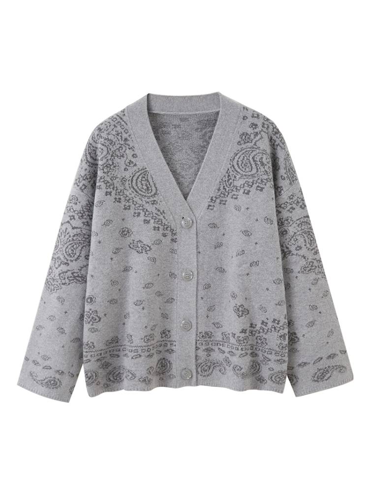 Button-Front Jacquard Knit Cardigan【s0000014394】