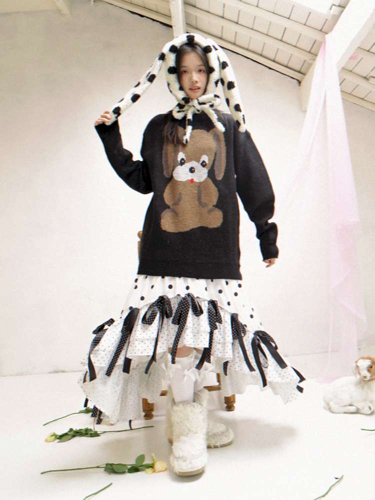 Polka Dot Shearling Rabbit Ear Hat【s0000014528】