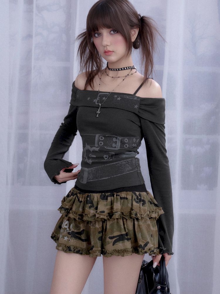 Elastic Waist Camouflage Cake Skirt【s0000013366】