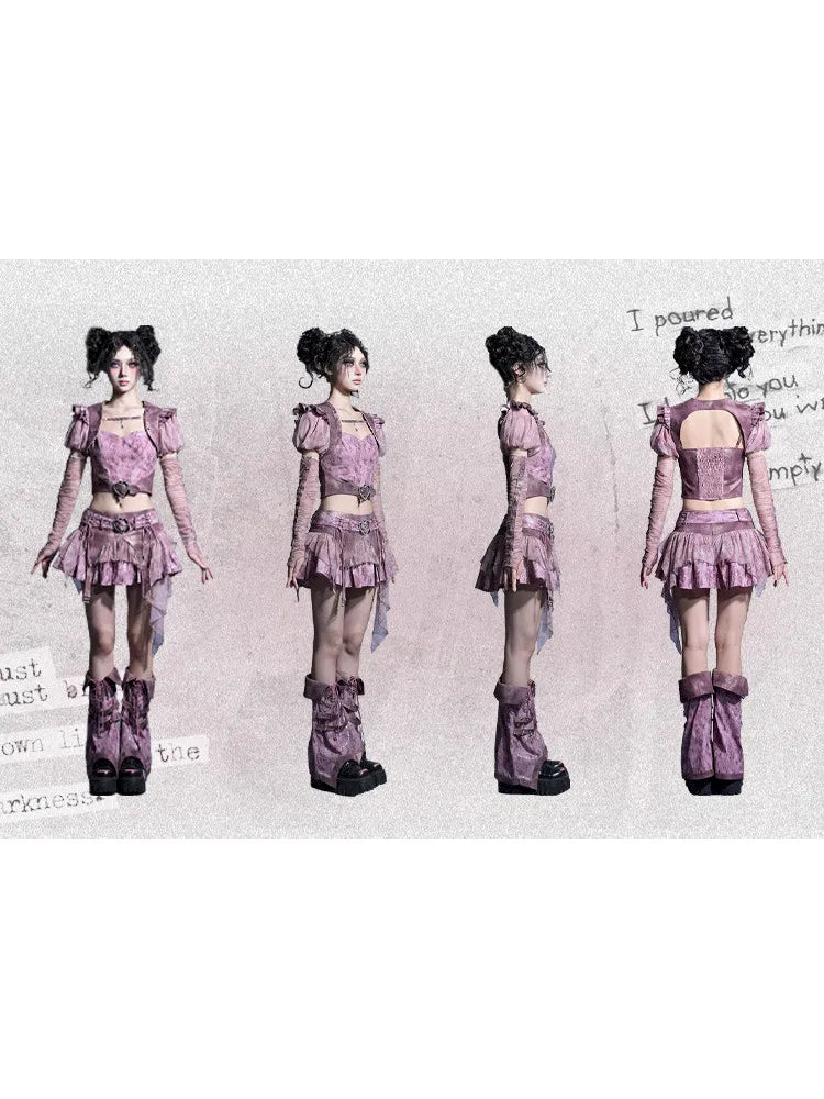 Puff Sleeve Heart-Print Strapless Two-Piece Top【s0000014027】