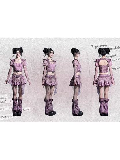 Puff Sleeve Heart-Print Strapless Two-Piece Top【s0000014027】