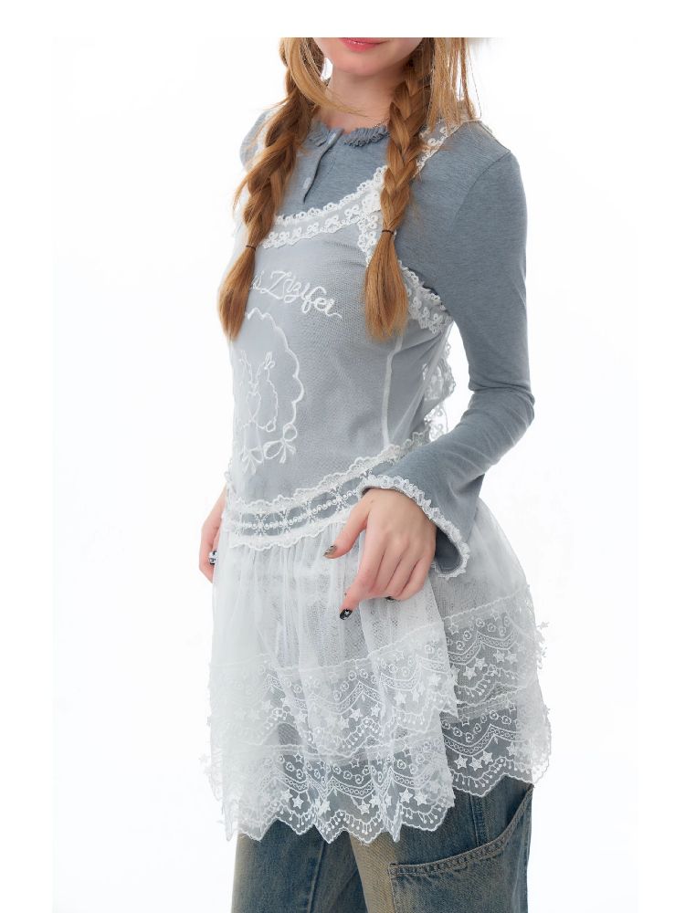 Mesh Sheer Lace Bottom Dress【s0000011503】