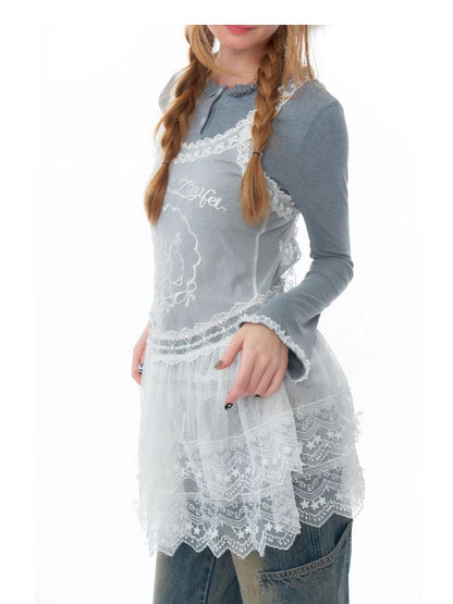 Mesh Sheer Lace Bottom Dress【s0000011503】